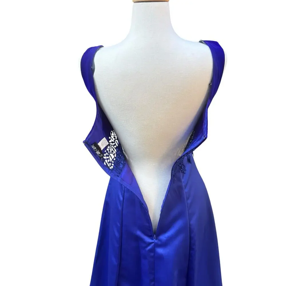 VTG ZumZum Prom Dress Gown 3/4 Blue Velvet Unconventional Lace Formal Glam 90s‎